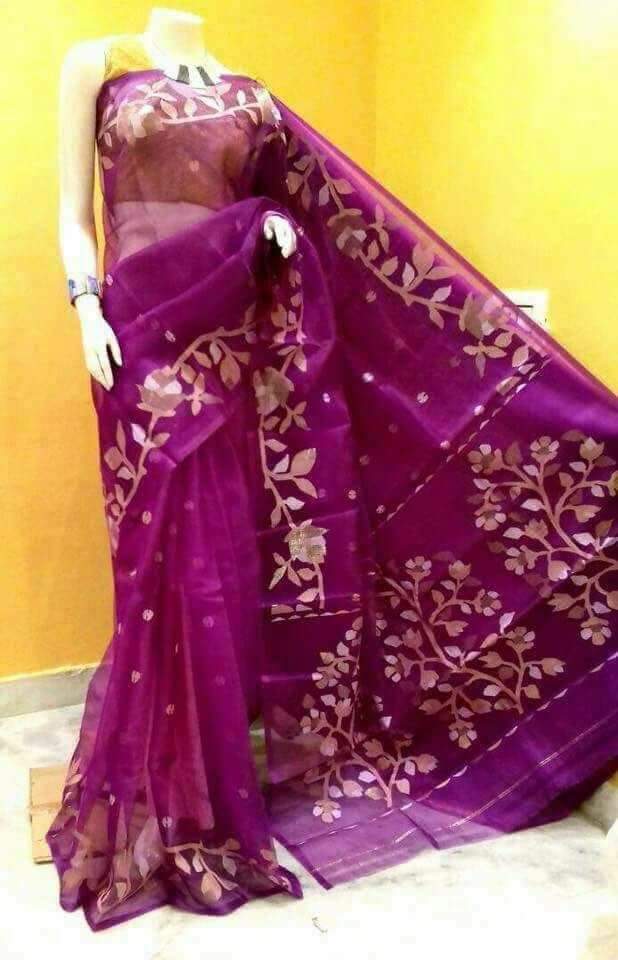 Purple Pure Silk Mark Certified Muslin Sarees - Dailybuyys