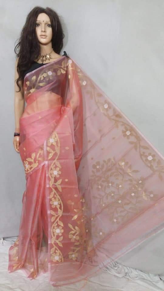 Pink Pure Silk Mark Certified Muslin Sarees - Dailybuyys