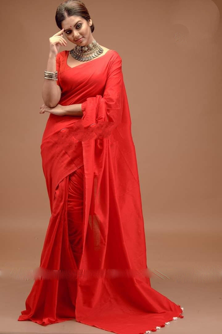 Red Bengal Handloom Khadi Sarees - Dailybuyys