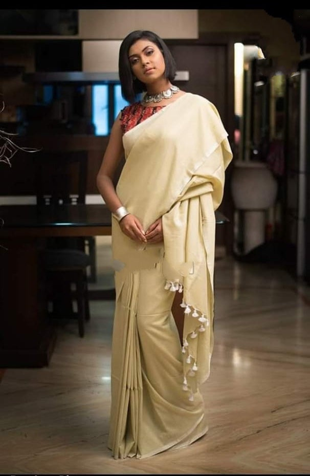 Beige Bengal Handloom Khadi Sarees - Dailybuyys