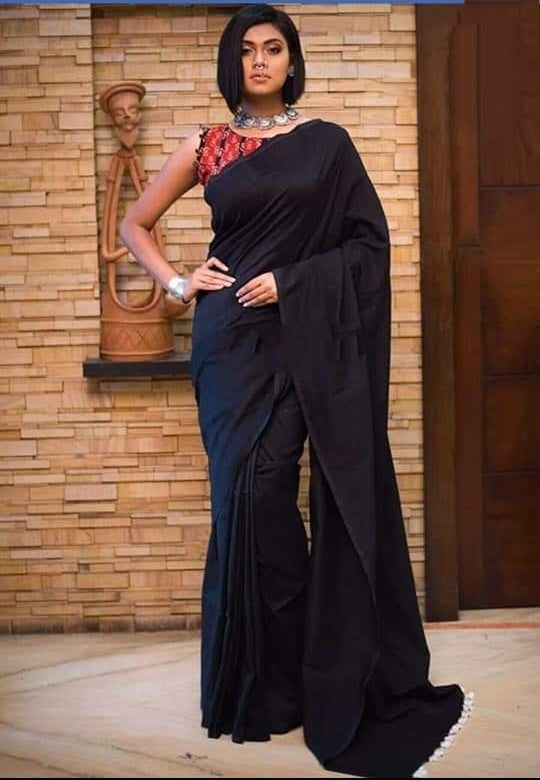 Black Bengal Handloom Khadi Sarees - Dailybuyys