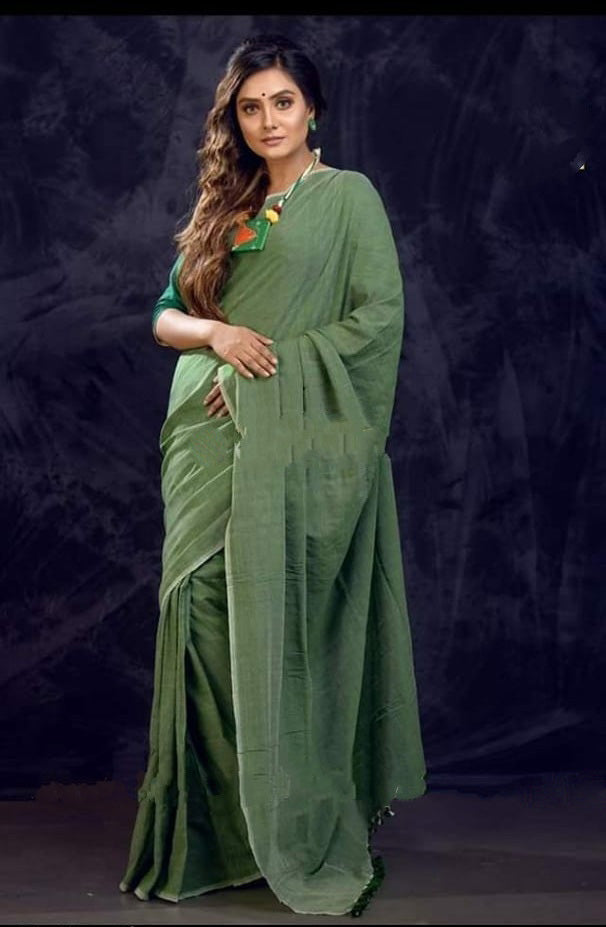 Green Bengal Handloom Khadi Sarees - Dailybuyys