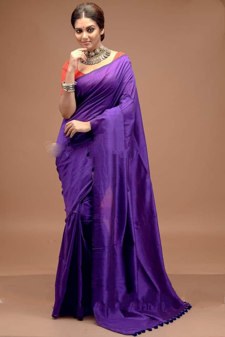 Purple Bengal Handloom Khadi Sarees - Dailybuyys
