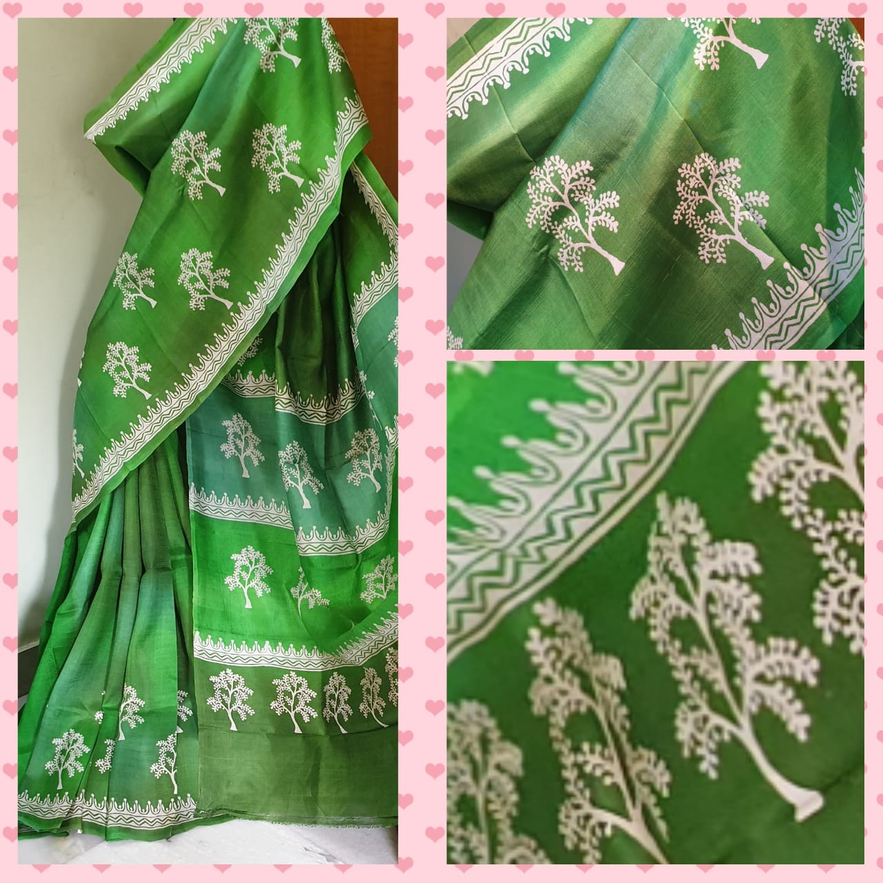 Green Pure Block Printed Silk Mark Certified Bishnupuri Silk Sarees - Dailybuyys