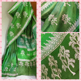 Green Pure Block Printed Silk Mark Certified Bishnupuri Silk Sarees