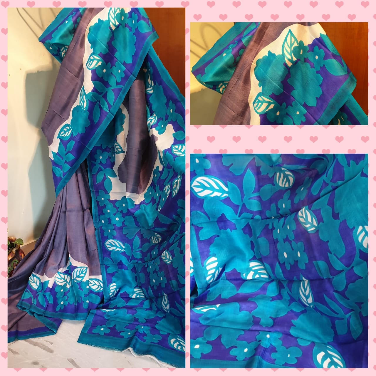 Grey Blue Pure Silk Mark Certified Bishnupuri Silk Sarees - Dailybuyys