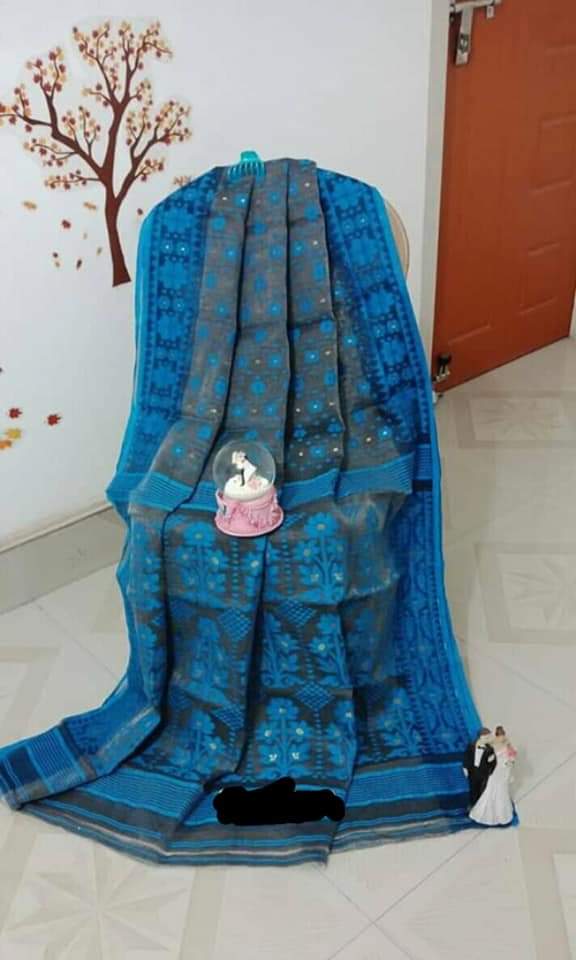 Blue Designer Dhakai Jamdani Sarees - Dailybuyys