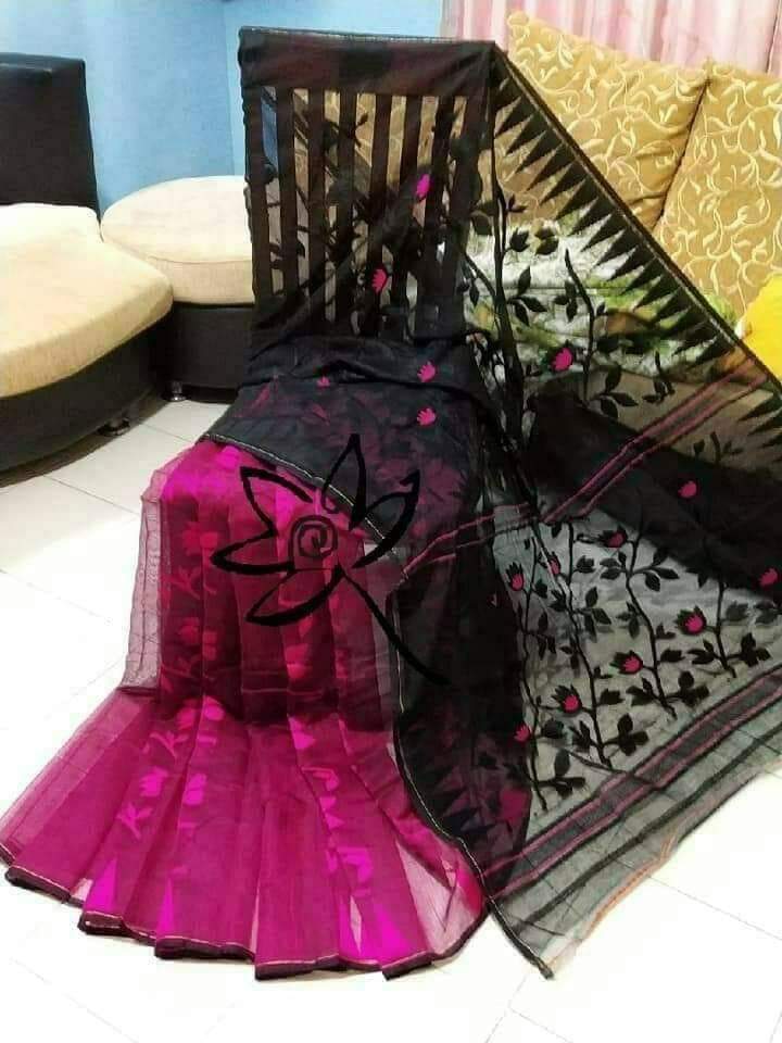 Black Purple Designer Dhakai Jamdani Sarees - Dailybuyys