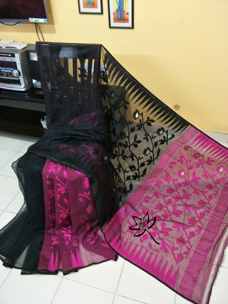 Black Purple Designer Dhakai Jamdani Sarees - Dailybuyys