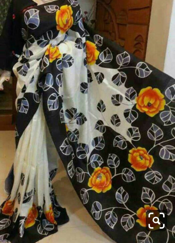 White Black Hand Painted Pure Silk Mark Certified Bishnupuri Silk Sarees - Dailybuyys