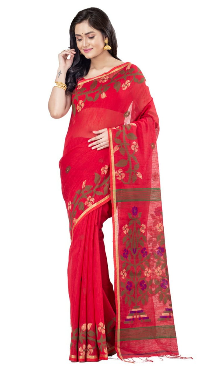 Red Handloom Pure Cotton Silk Sarees - Dailybuyys