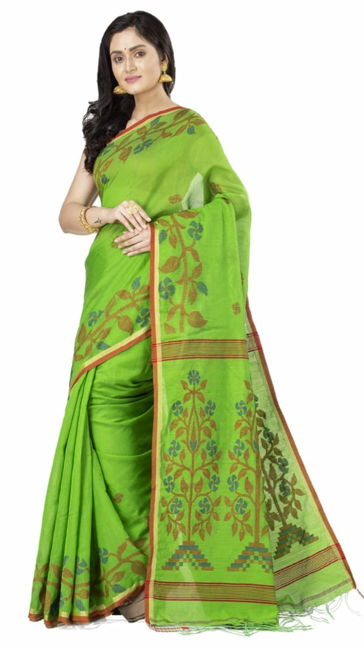 Green Handloom Pure Cotton Silk Sarees - Dailybuyys