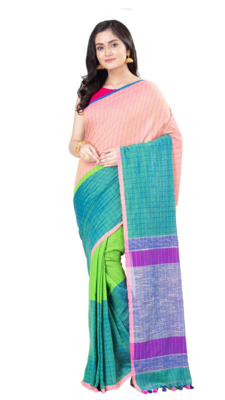 Blue Bengal Handloom Khadi Sarees - Dailybuyys