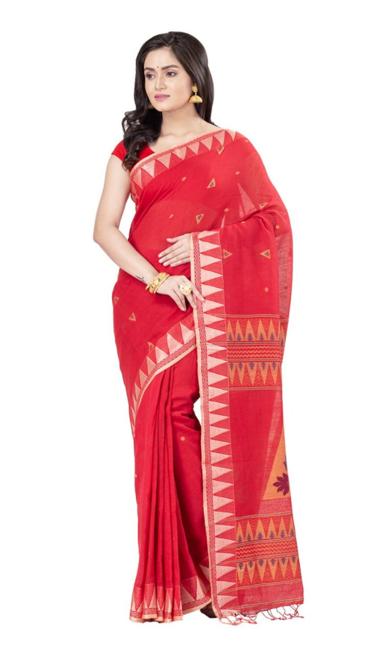 Red Bengal Handloom Khadi Sarees - Dailybuyys