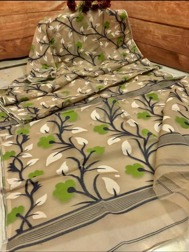 Beige Designer Dhakai Jamdani Sarees - Dailybuyys