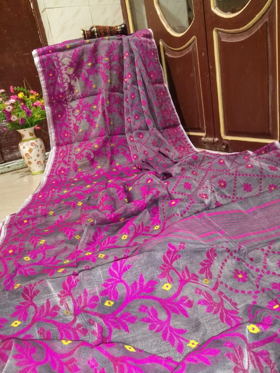 Purple Designer Dhakai Jamdani Sarees - Dailybuyys