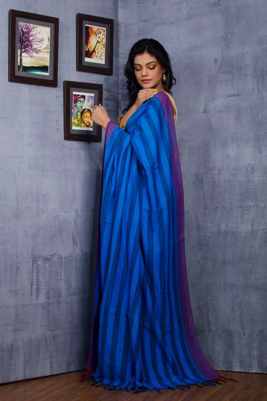 Blue Bengal Handloom Khadi Sarees - Dailybuyys