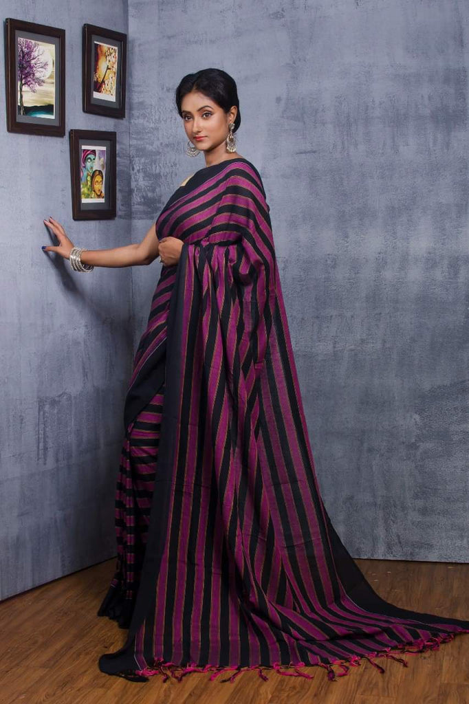 Purple Black Bengal Handloom Khadi Sarees