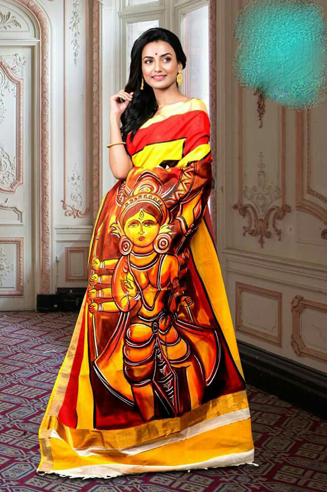 Yellow Kerala Pure Cotton Sarees - Dailybuyys