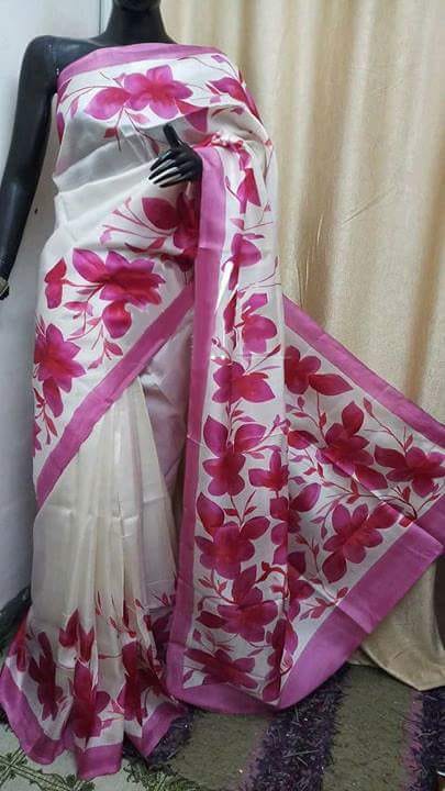 White Hand Painted Pure Silk Mark Certified Bishnupuri Silk Sarees - Dailybuyys