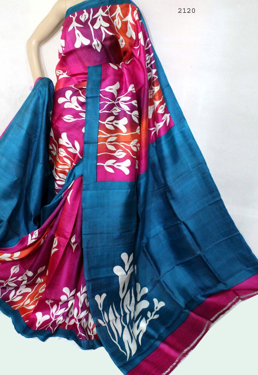 Purple Blue Hand Painted Pure Silk Mark Certified Bishnupuri Silk Sarees - Dailybuyys