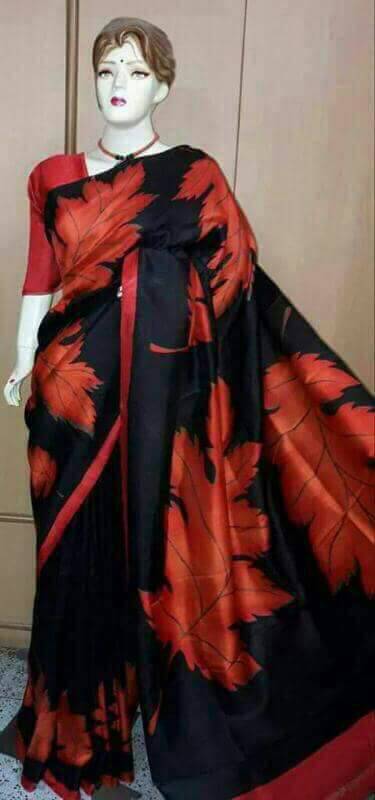 Black Red Hand Painted Pure Silk Mark Certified Bishnupuri Silk Sarees - Dailybuyys