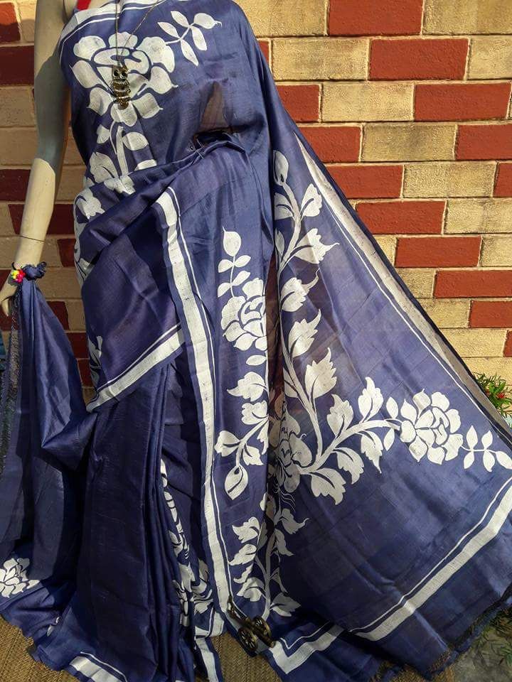 Grey Pure Hand Painted Silk Mark Certified Bishnupuri Silk Sarees - Dailybuyys