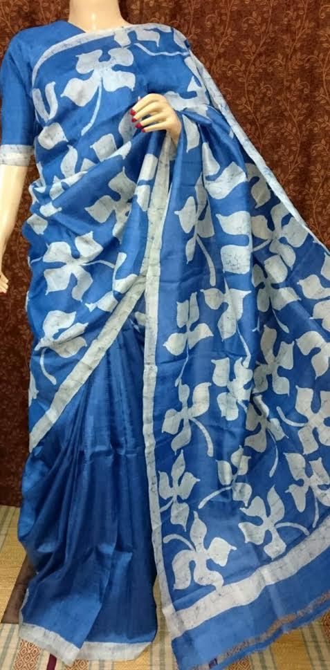 Blue Pure Hand Painted Silk Mark Certified Bishnupuri Silk Sarees - Dailybuyys