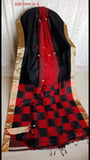 Red Black Ikkat Check Pure Cotton Silk Sarees