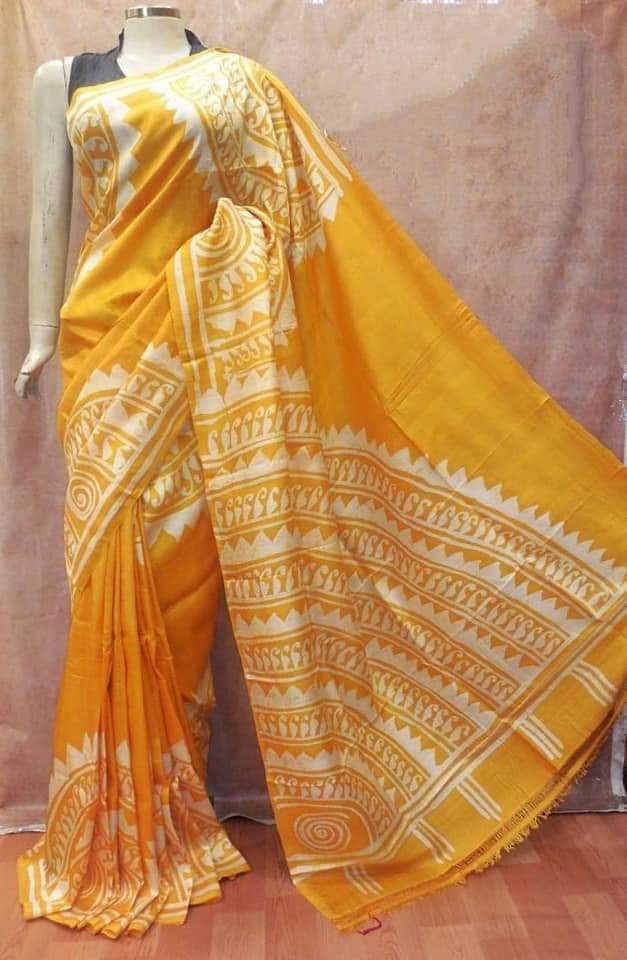 Yellow Pure Silk Mark Certified Murshidabad Silk Sarees - Dailybuyys