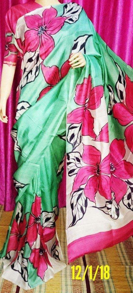 Green Pink Pure Silk Mark Certified Murshidabad Silk Sarees - Dailybuyys