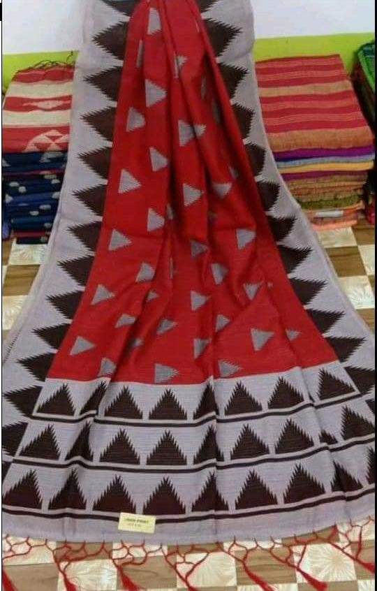 Red Pure Cotton Silk Khesh Sarees