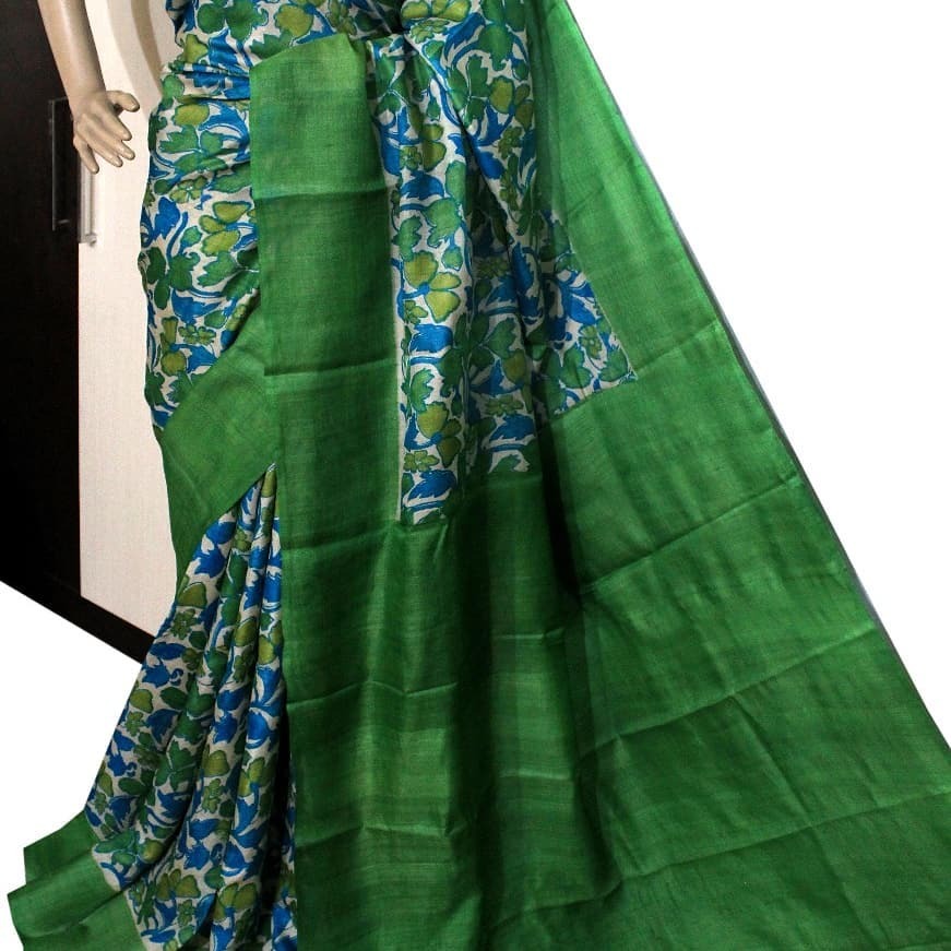 Green Hand Painted Pure Silk Mark Certified Murshidabad Silk Sarees - Dailybuyys