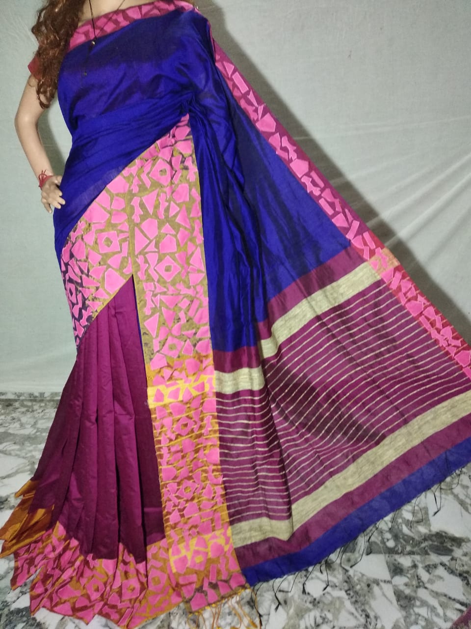 Blue Purple Mahapar Applique Sarees - Dailybuyys