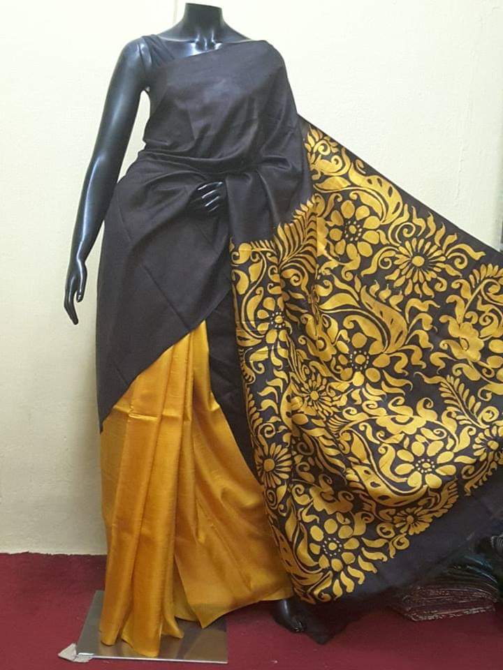Grey Yellow Hand Painted Pure Silk Mark Certified Bishnupuri Silk Sarees - Dailybuyys