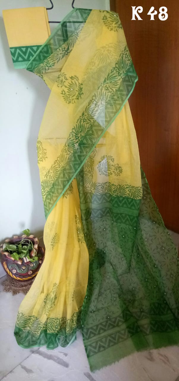 Yellow Green KK Kota Doriya Sarees - Dailybuyys