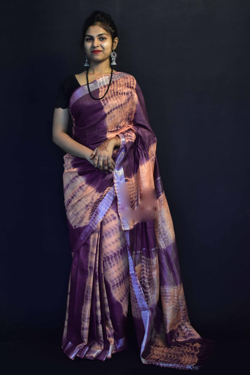 Beige Violet Pure Cotton Handloom Sarees - Dailybuyys