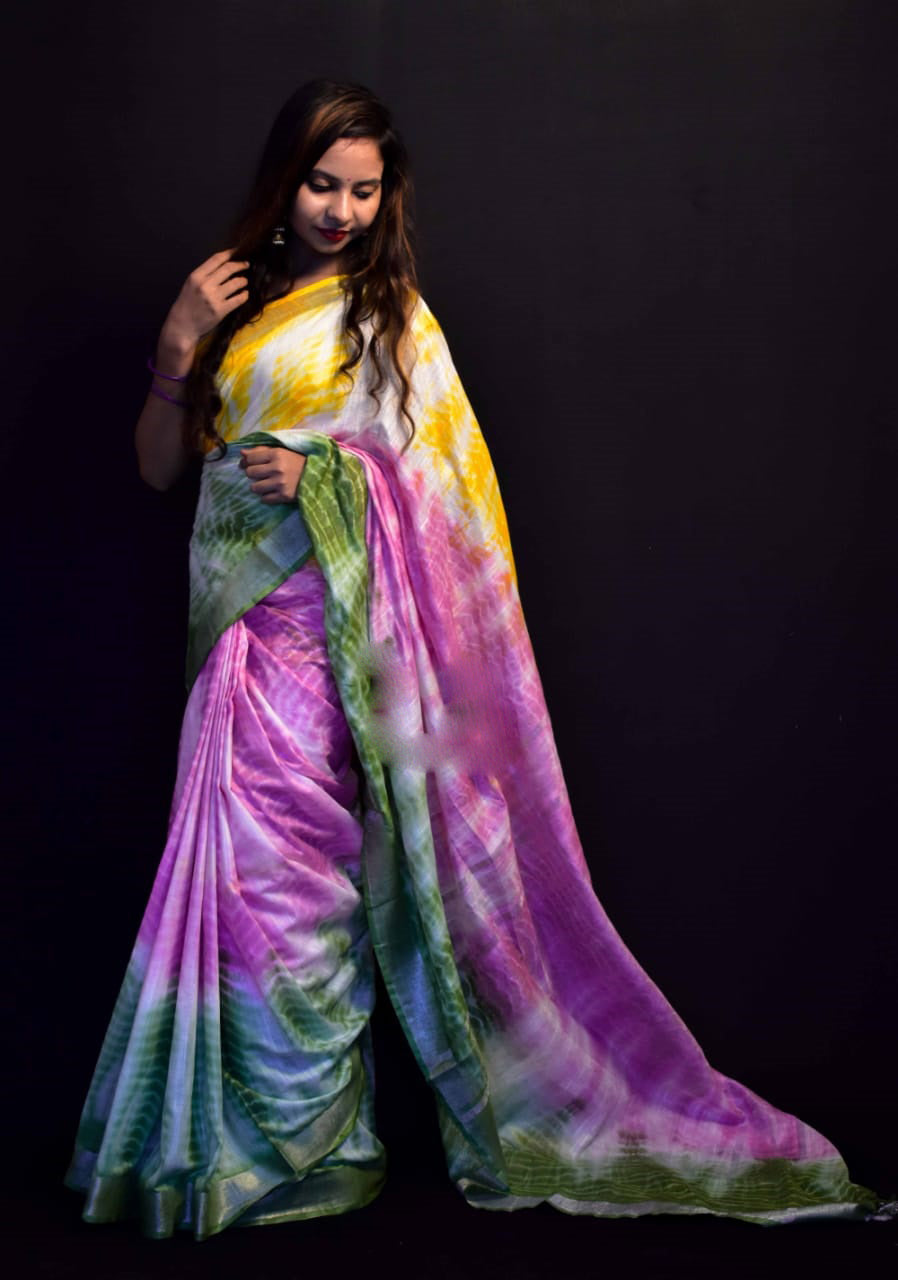 Purple Yellow Pure Cotton Handloom Sarees - Dailybuyys