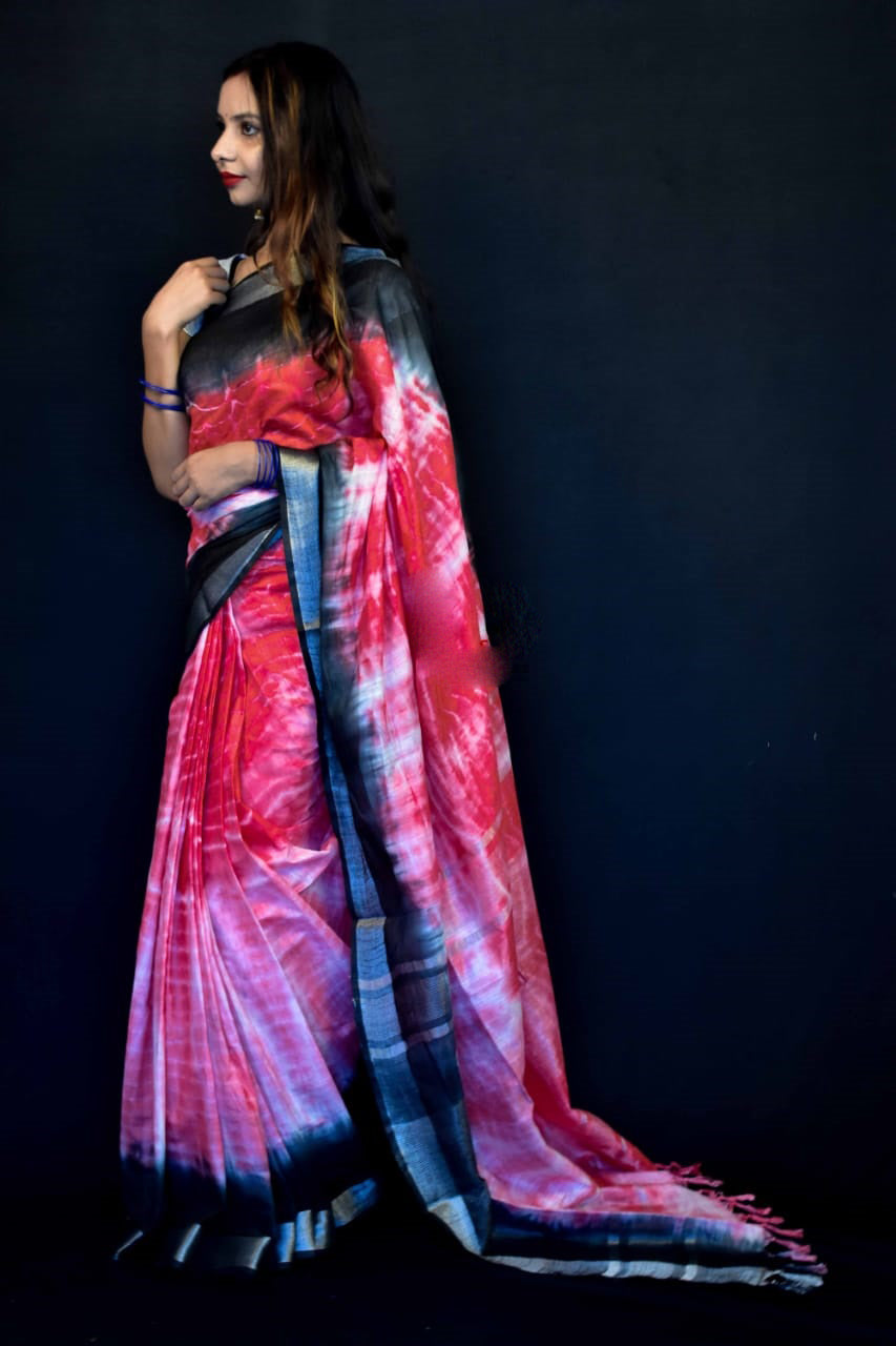 Red Pink Pure Cotton Handloom Sarees - Dailybuyys