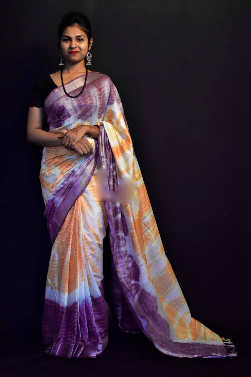 Beige Violet Pure Cotton Handloom Sarees - Dailybuyys