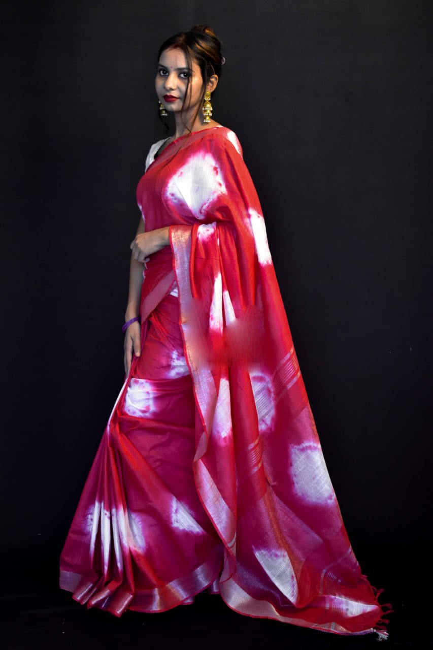 Red Pink Pure Cotton Handloom Sarees - Dailybuyys