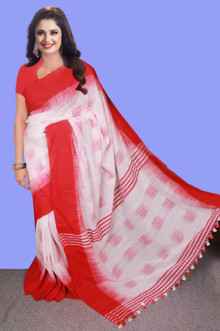 Beige Red Ikkat Sarees - Dailybuyys