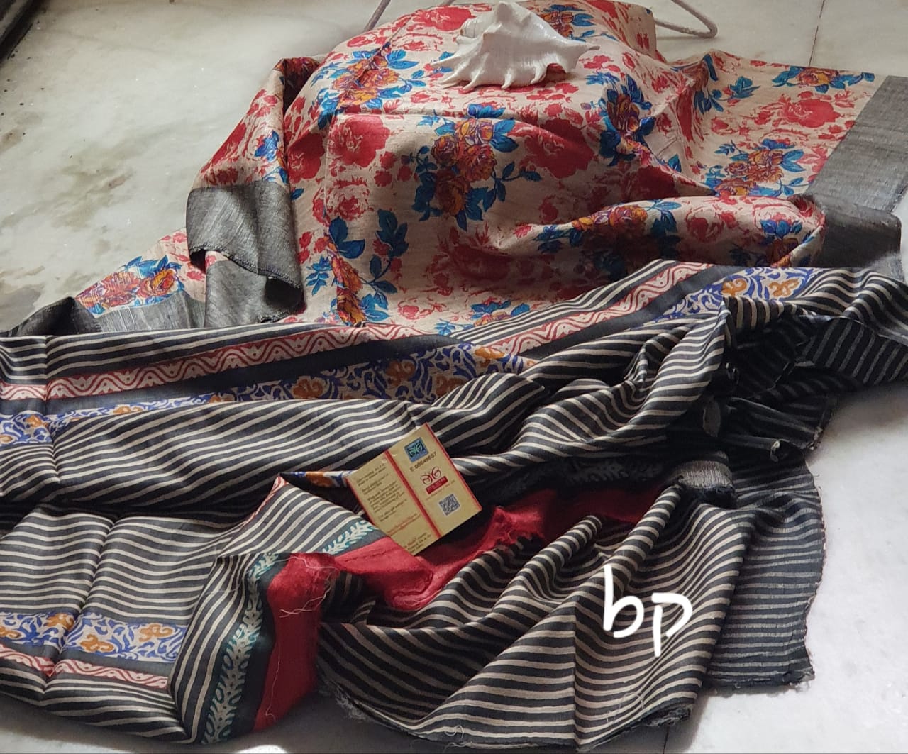 Beige Printed Pure Silk Mark Certified Tussar Ghicha Silk Sarees - Dailybuyys