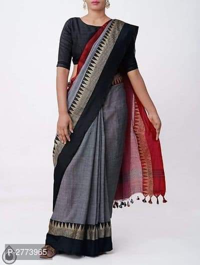 Grey Designer Pure Cotton Handloom Sarees - Dailybuyys