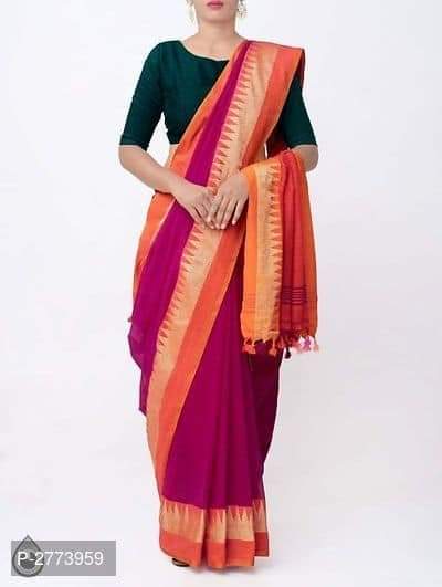 Maroon Orange Designer Pure Cotton Handloom Sarees - Dailybuyys