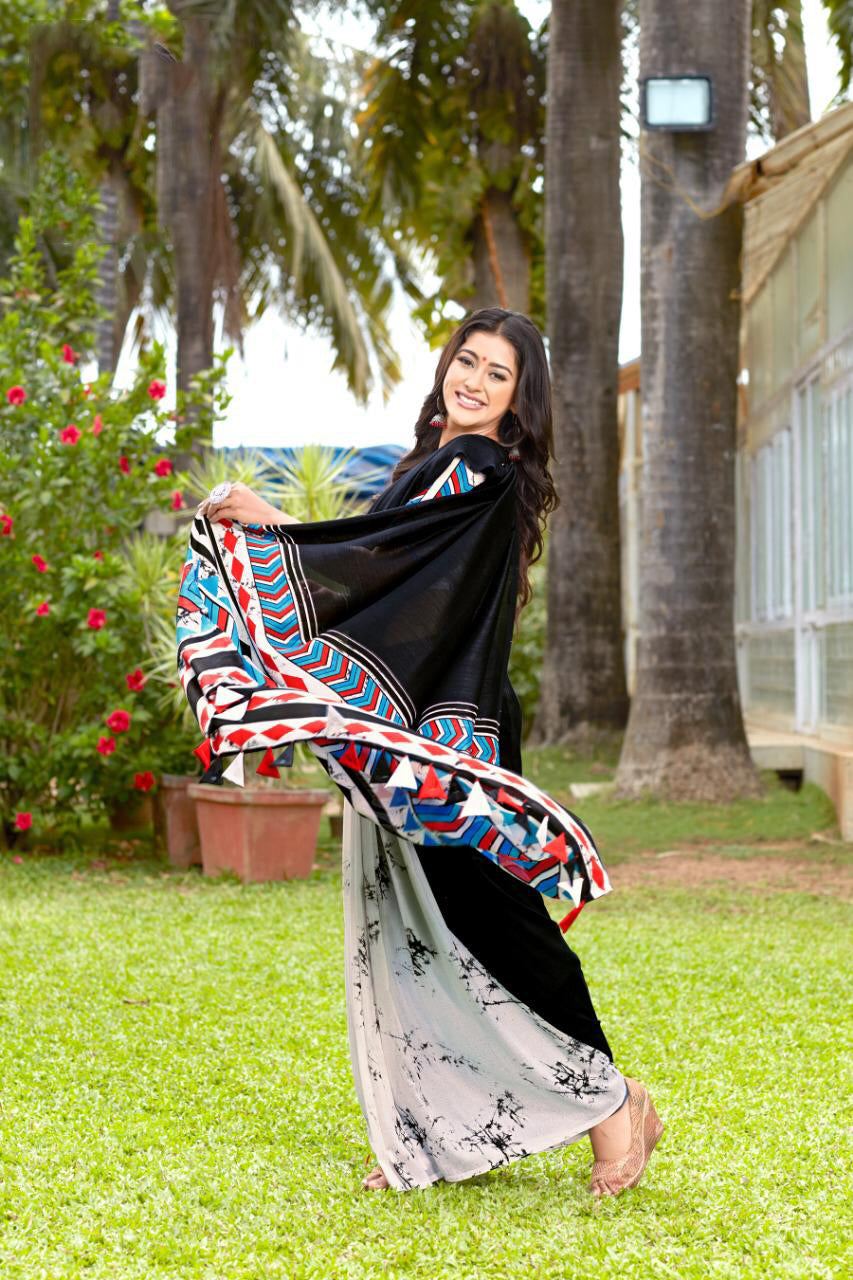 Black Grey Beautiful Silk Pure Linen Sarees - Dailybuyys