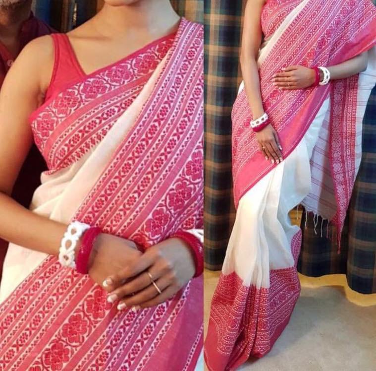 Red Beige Handloom Dhanekhali Tant Sarees - Dailybuyys