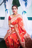 Orange Handloom Weaving Banarasi Silk Sarees