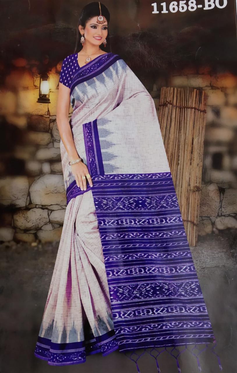 Beige Blue Beautiful Digital Pure Linen Sarees - Dailybuyys