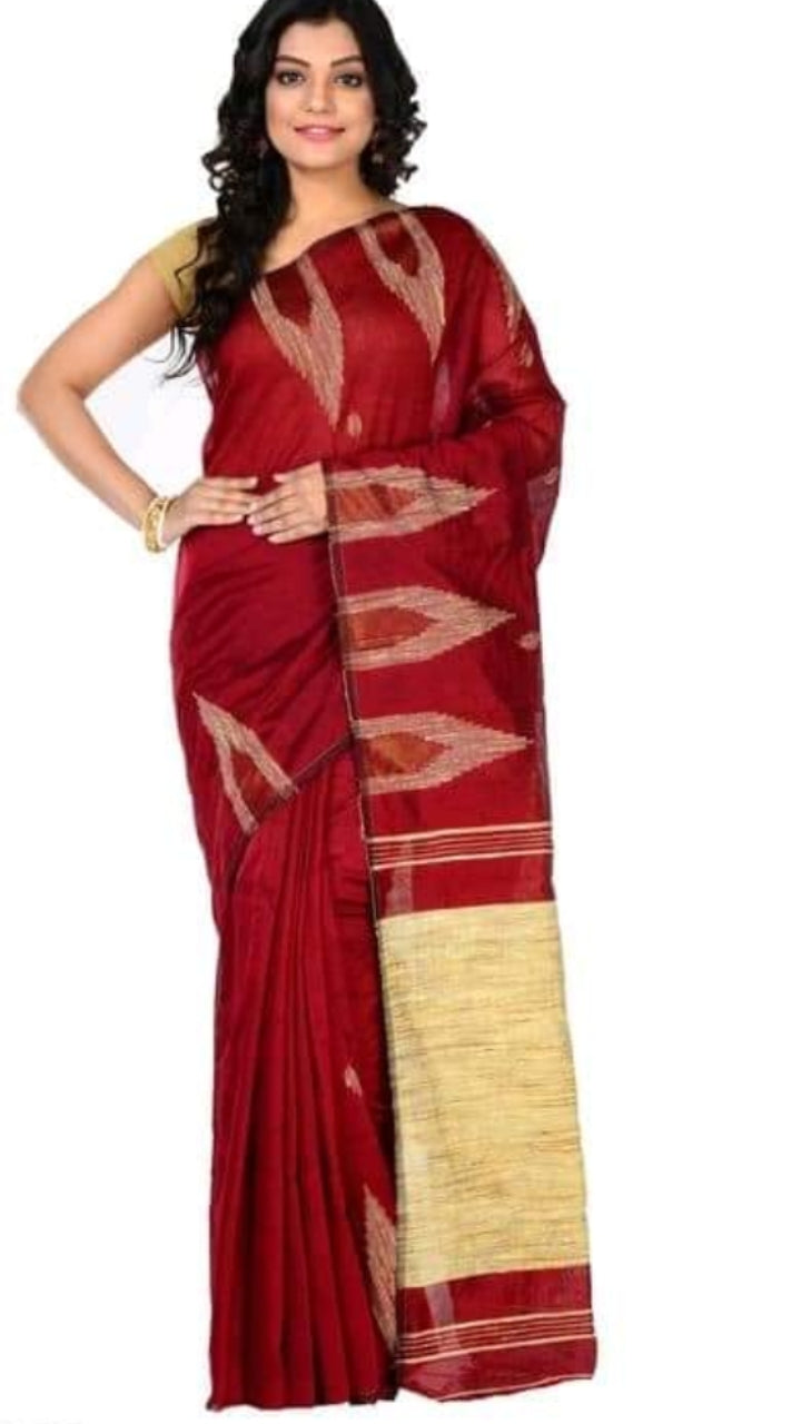 Maroon Bengal Handloom Temple Border Sarees - Dailybuyys